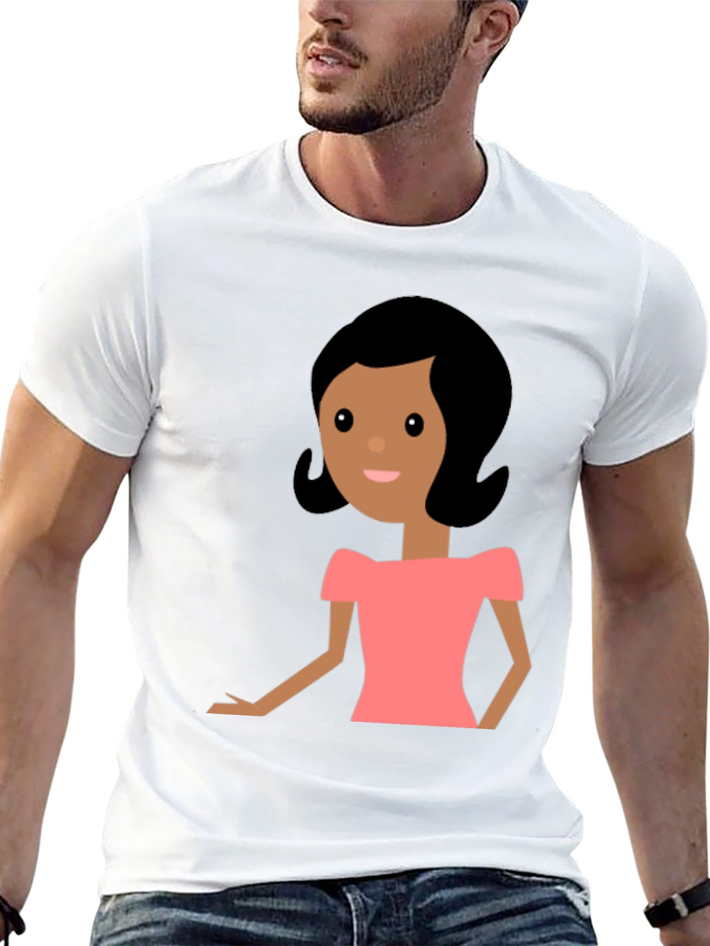 Cartoon Woman Graphic Black T-Shirt