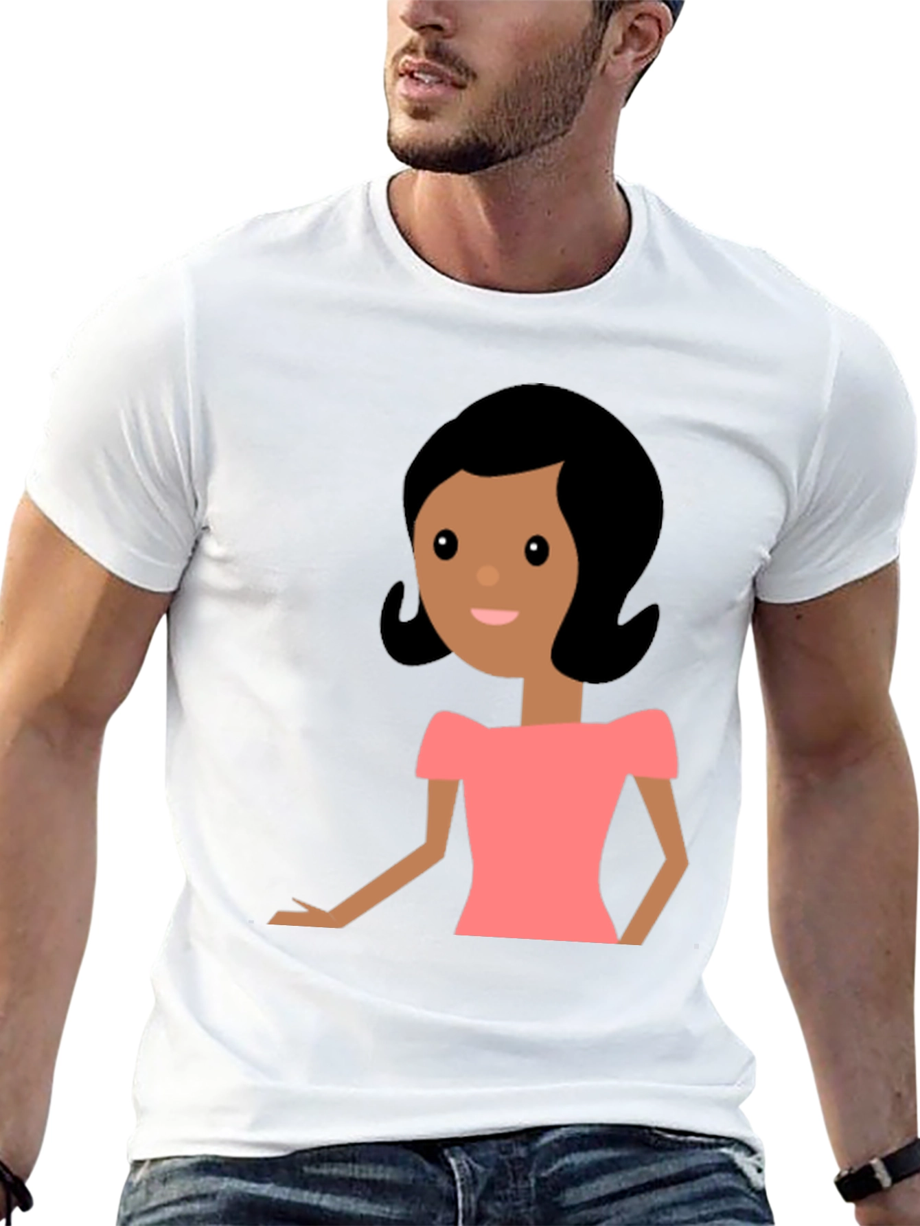 Cartoon Woman Graphic Black T-Shirt