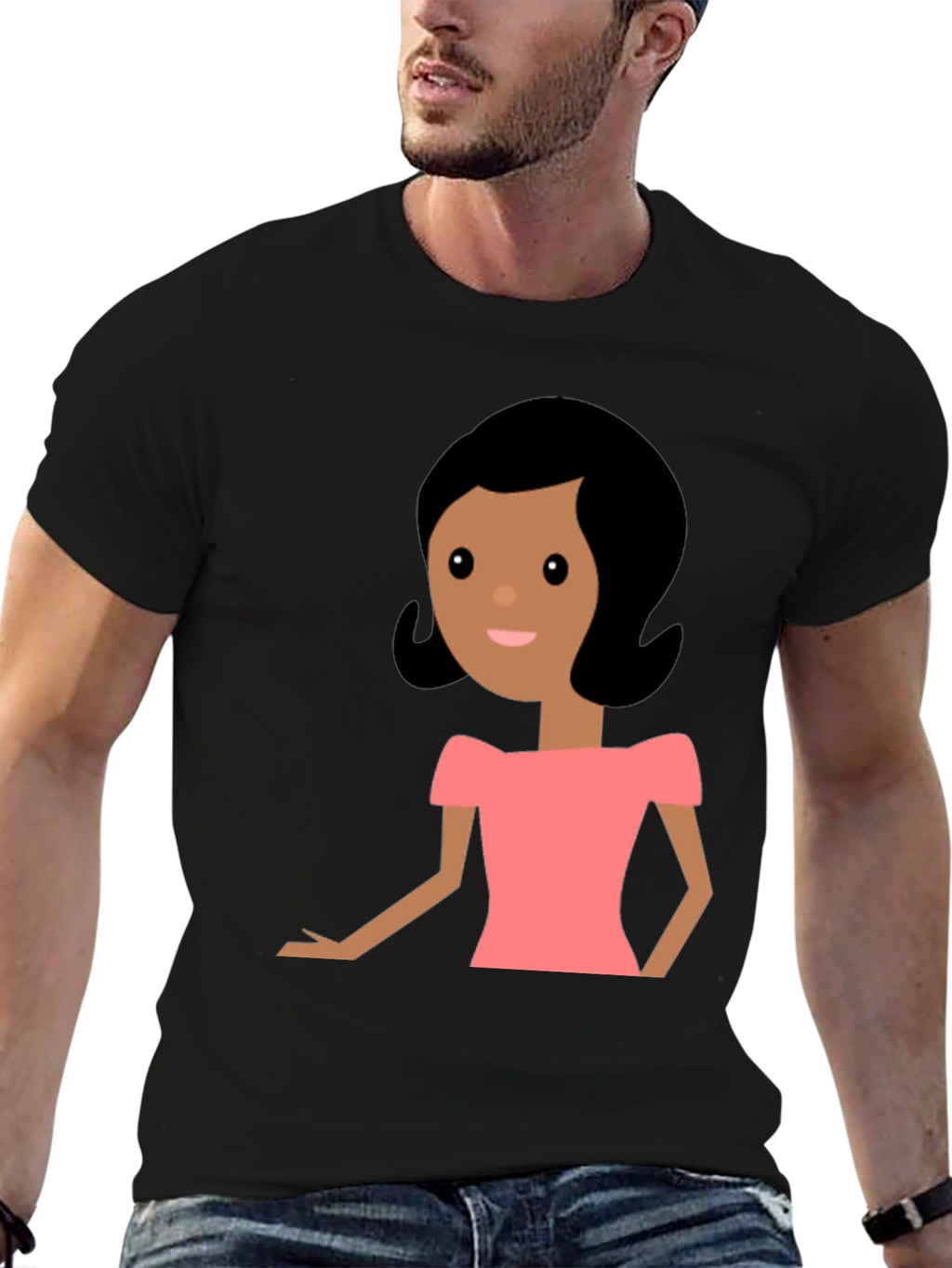 Cartoon Woman Graphic Black T-Shirt