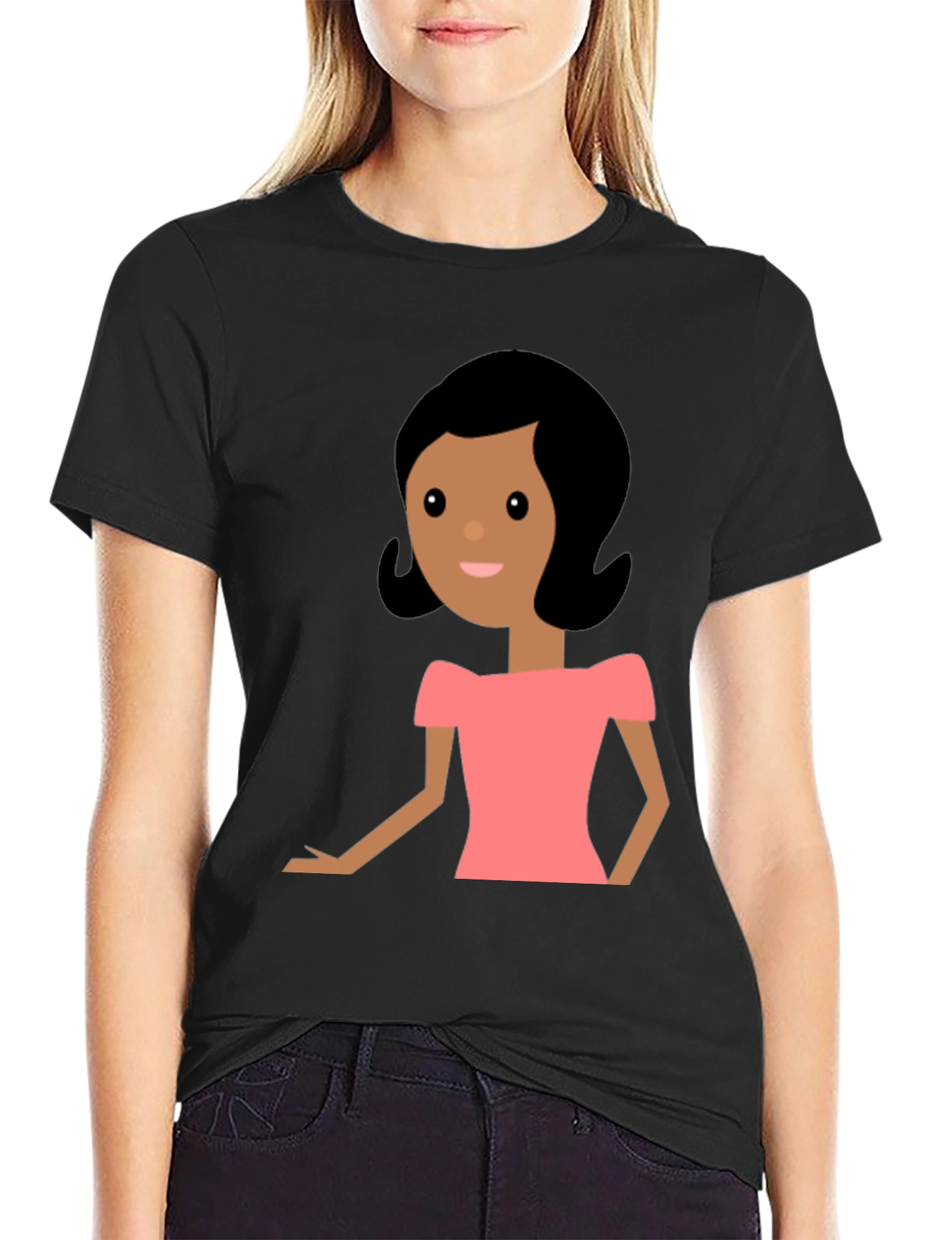 Cartoon Woman Graphic Black T-Shirt