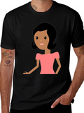 Cartoon Woman Graphic Black T-Shirt