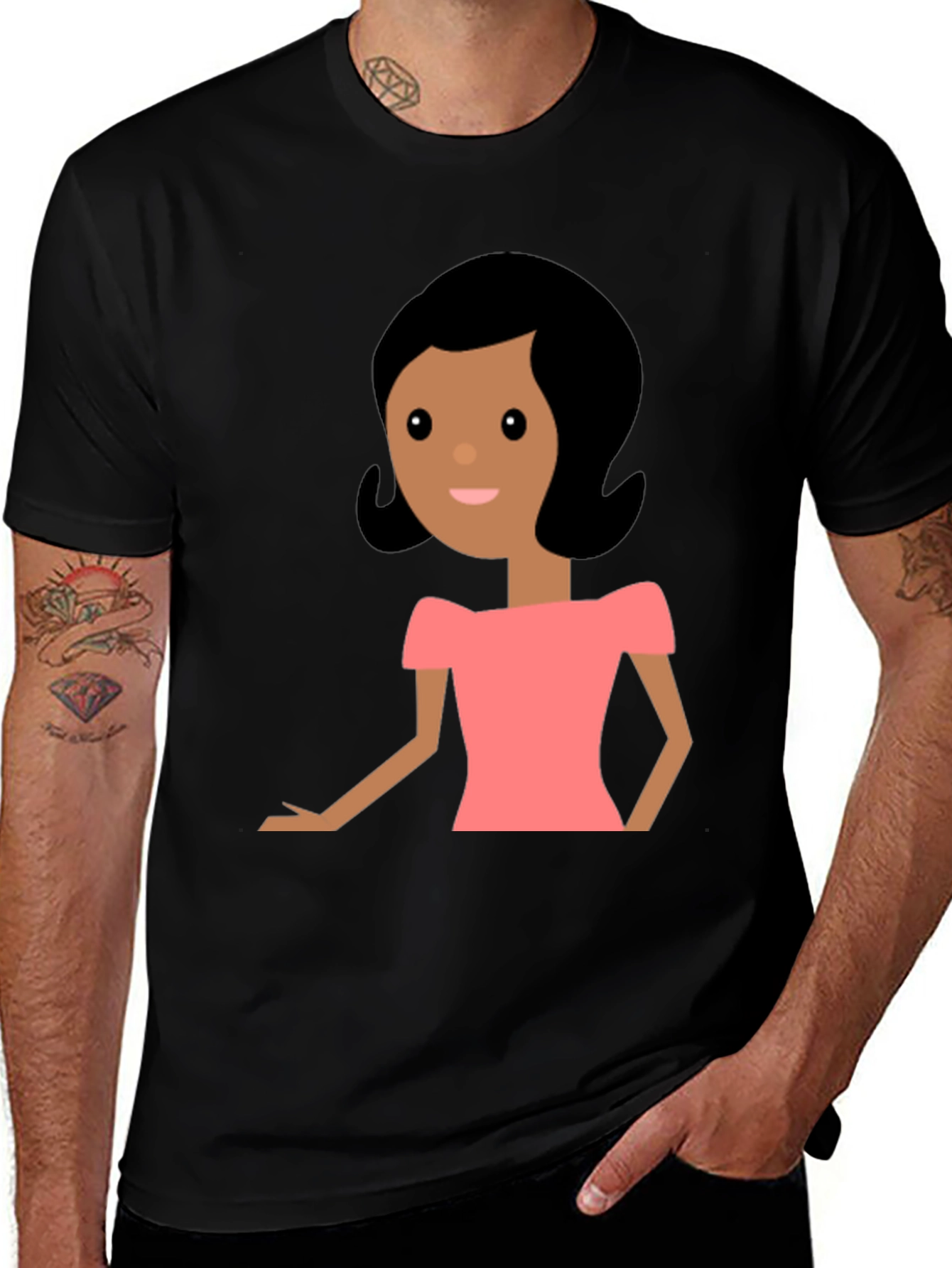 Cartoon Woman Graphic Black T-Shirt