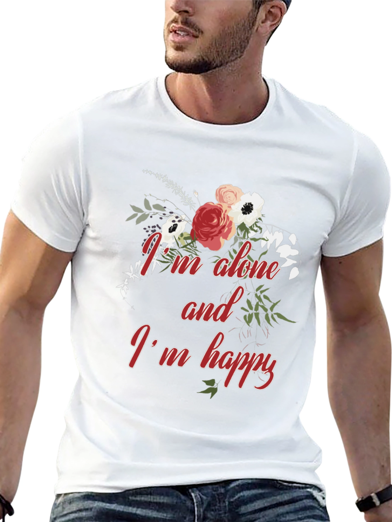 Alone and Happy Floral Graphic Tee - Black