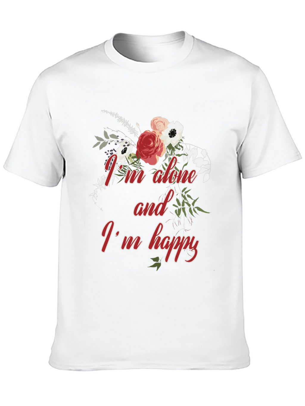 Alone and Happy Floral Graphic Tee - Black