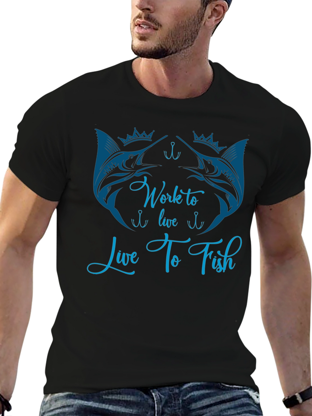 Work to Live Live to Fish Black T-Shirt