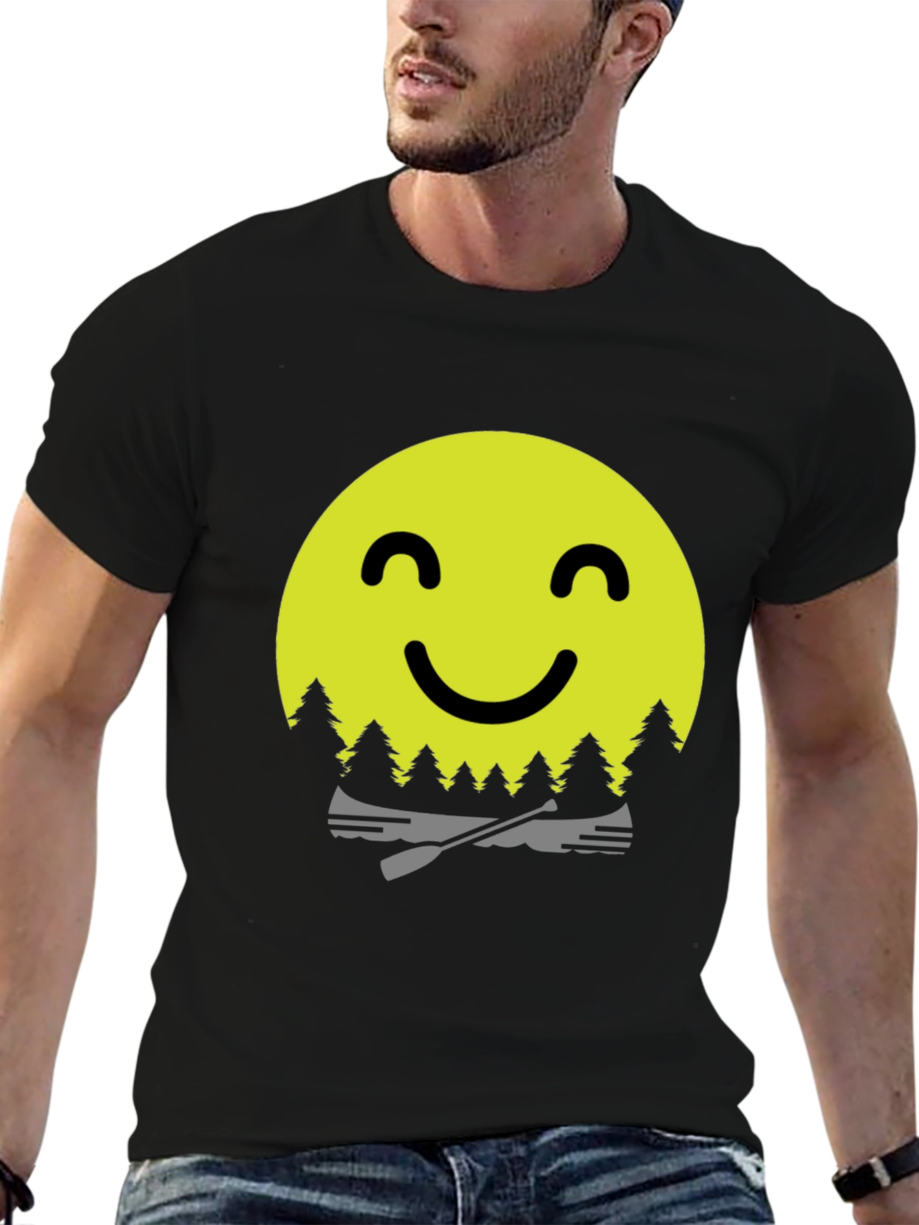 Smiley Face Camping T-Shirt - Adventure Awaits!