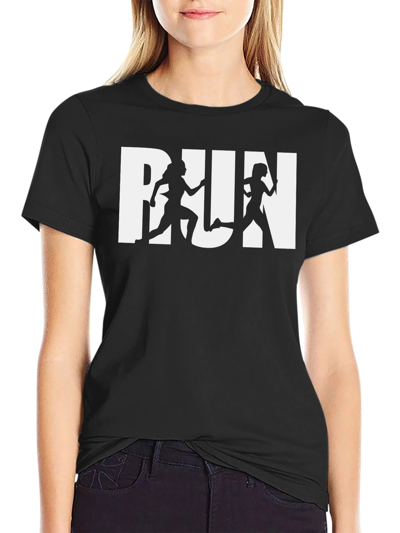 Run Girl Silhouette Graphic Tee - Sporty Casual T-Shirt