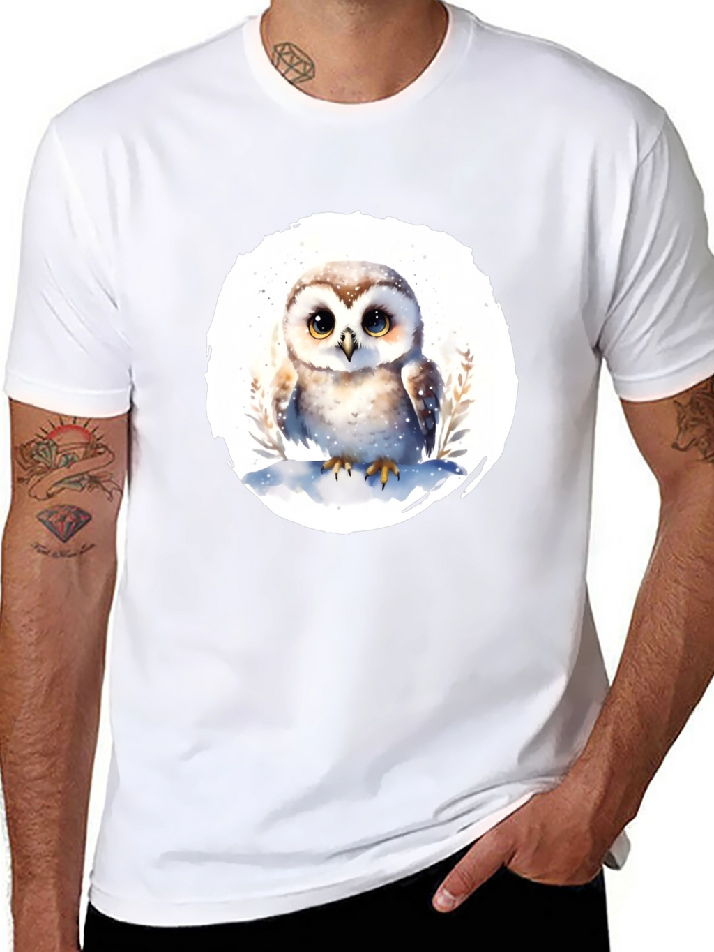 Cute Owl Graphic T-Shirt - Mens Black Tee
