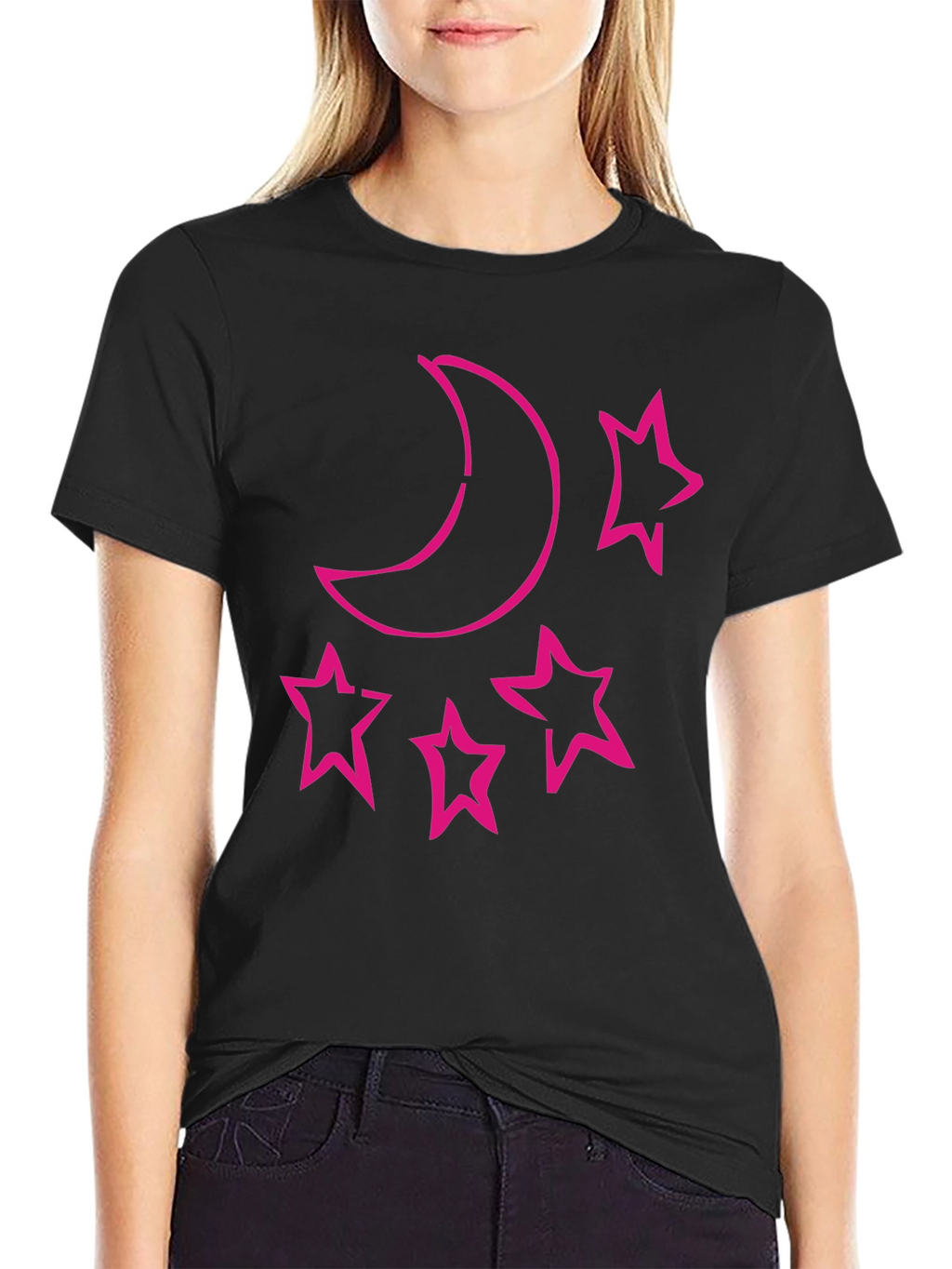 Moon & Stars Graphic Tee - Black Cotton T-Shirt