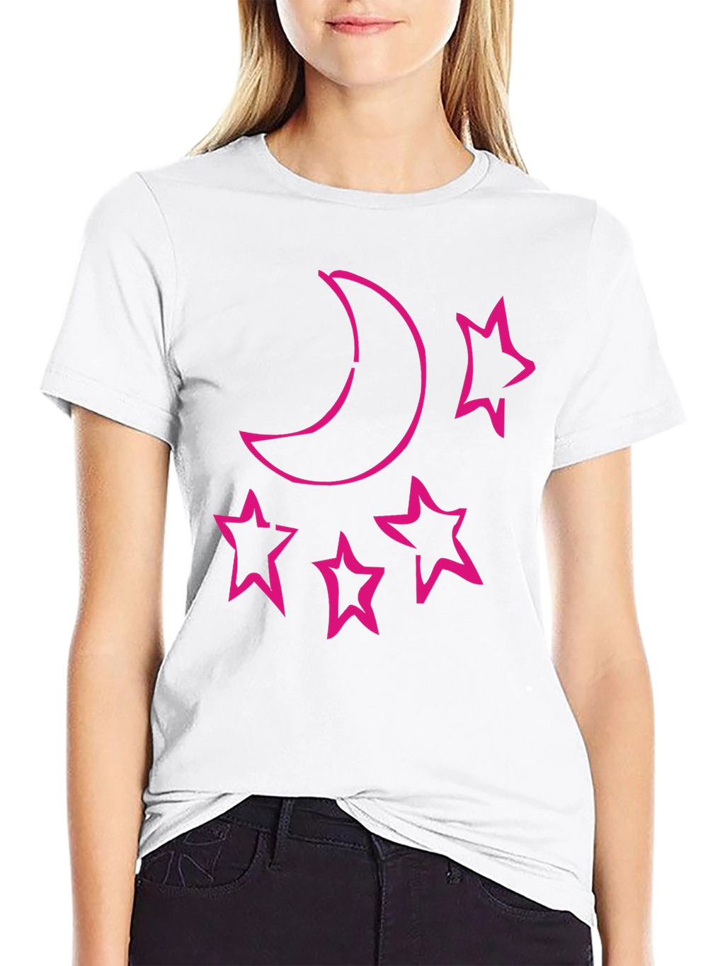 Moon & Stars Graphic Tee - Black Cotton T-Shirt