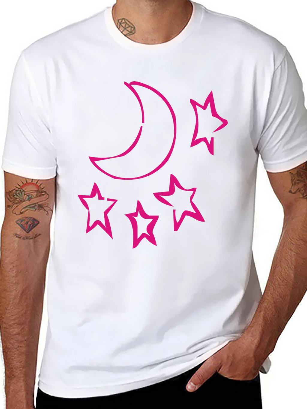 Moon & Stars Graphic Tee - Black Cotton T-Shirt