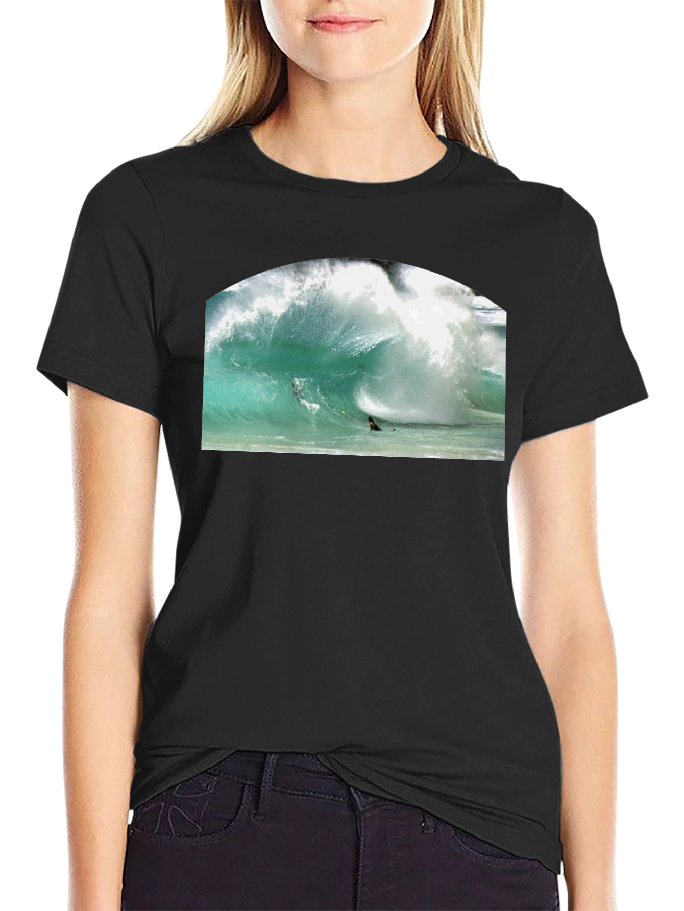 Surfer Wave Graphic Black T-Shirt