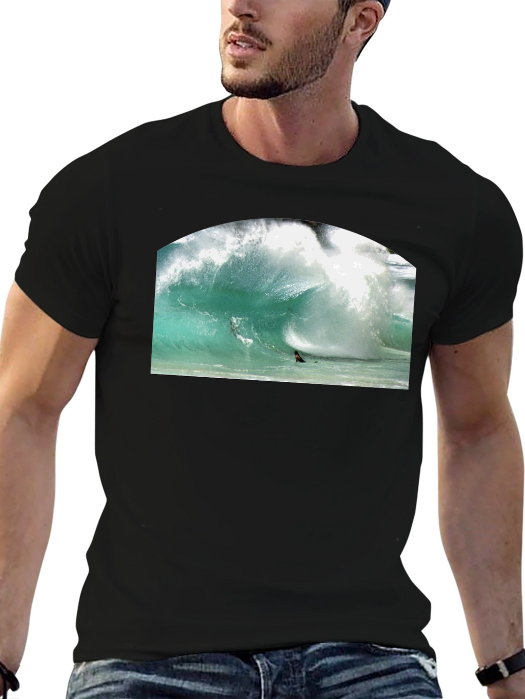 Surfer Wave Graphic Black T-Shirt