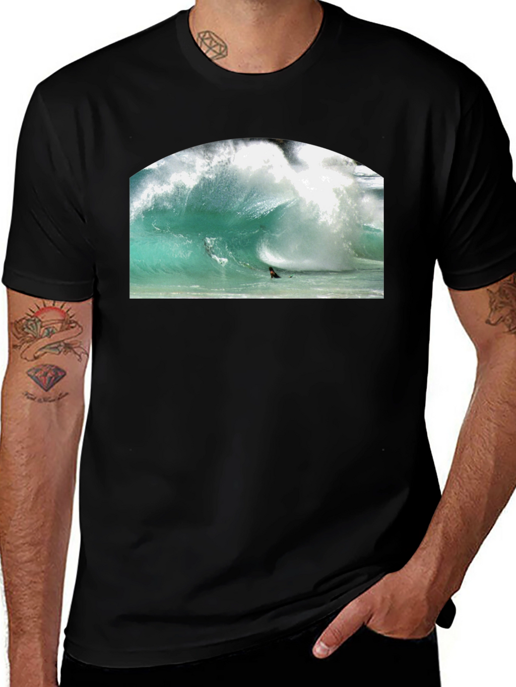 Surfer Wave Graphic Black T-Shirt