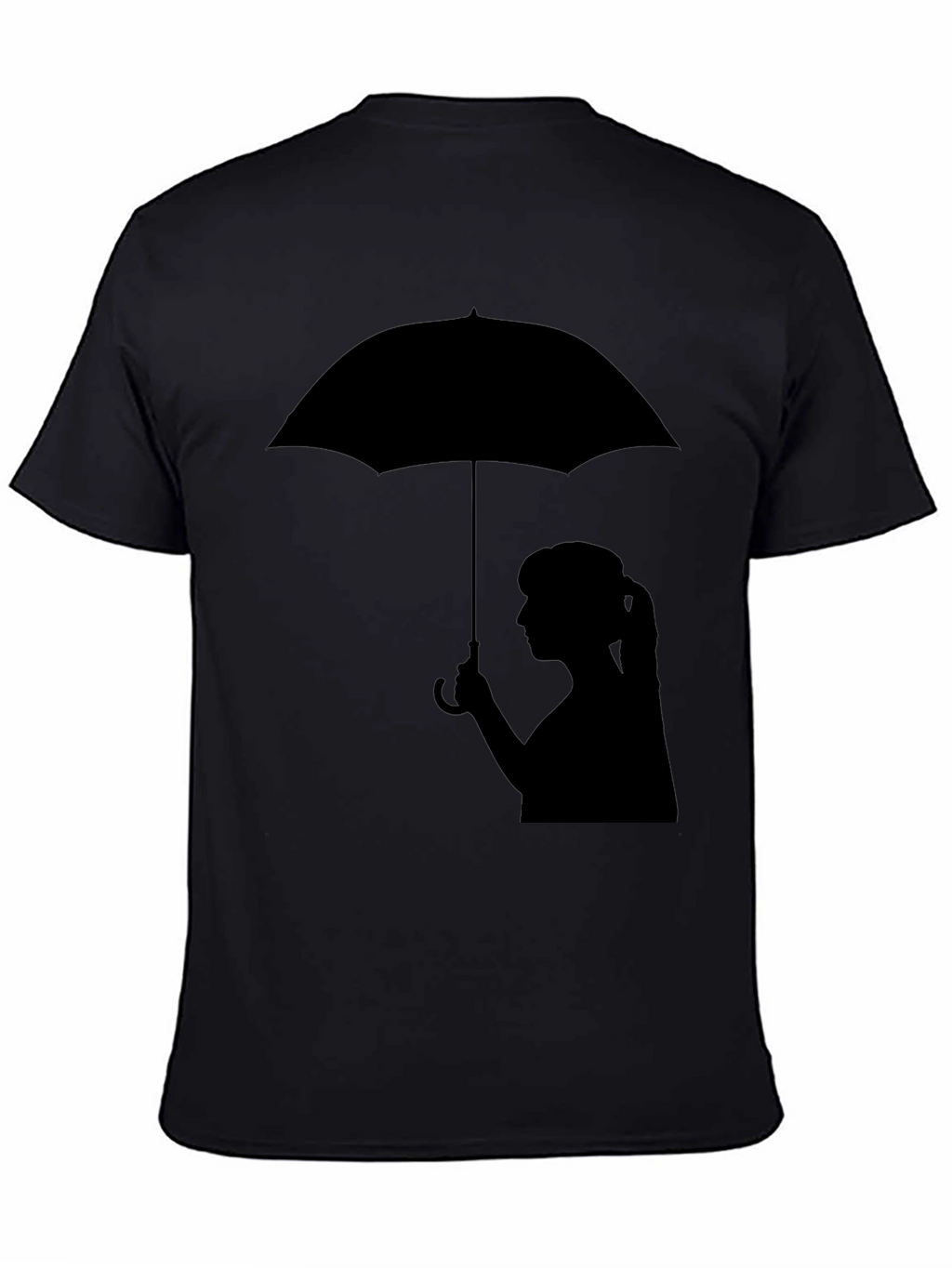Silhouette Girl with Umbrella Black T-Shirt