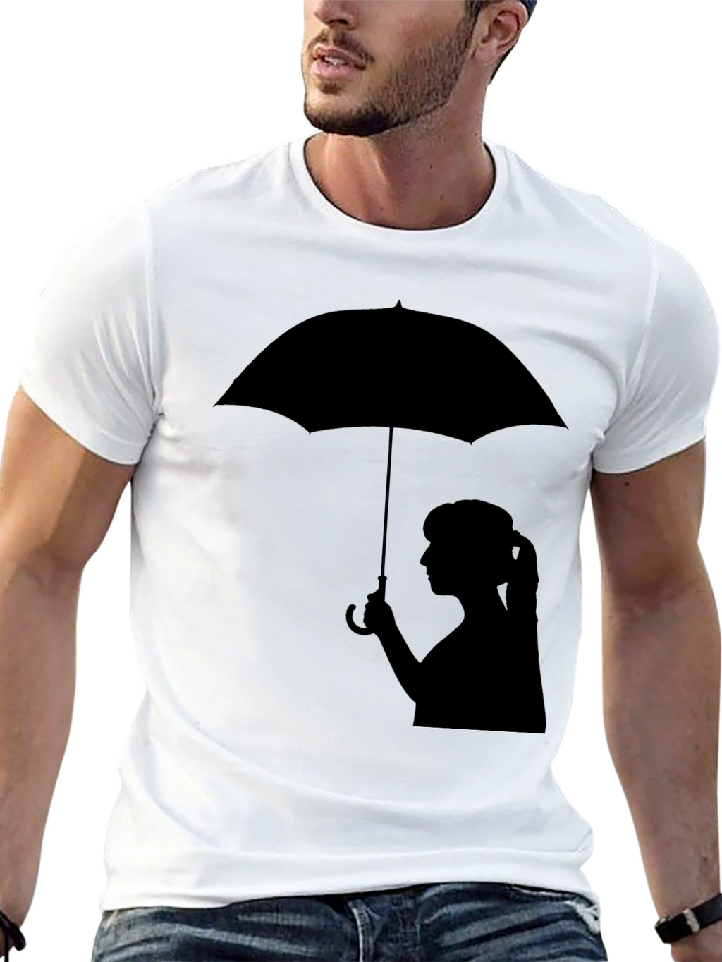 Silhouette Girl with Umbrella Black T-Shirt