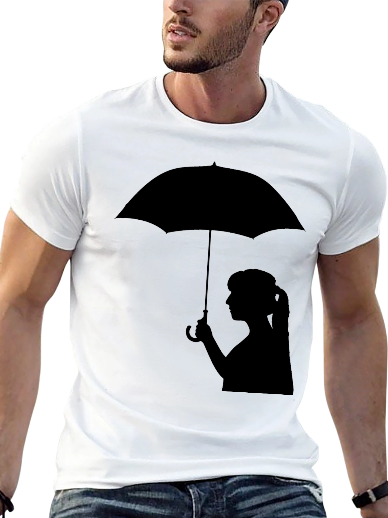 Silhouette Girl with Umbrella Black T-Shirt