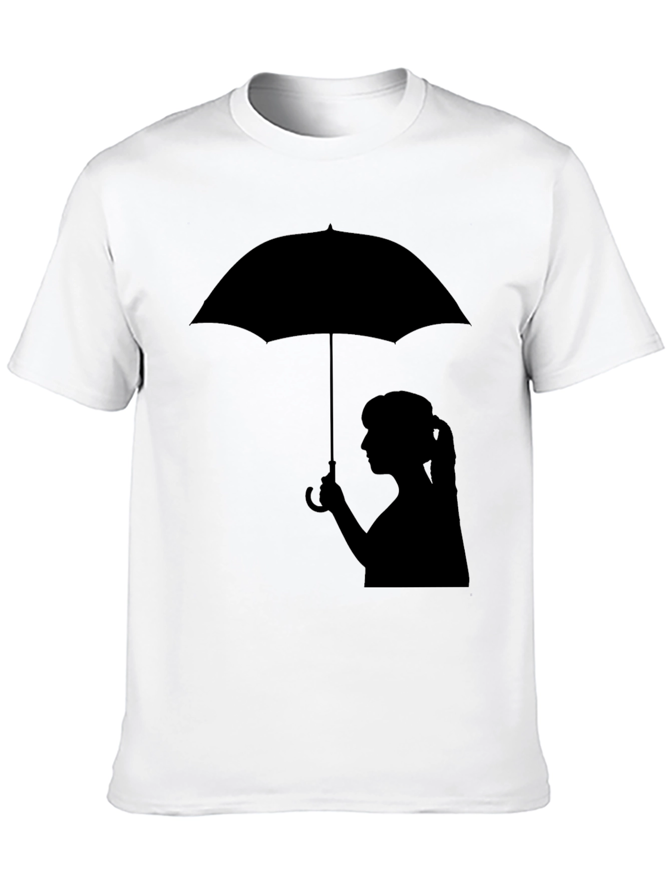 Silhouette Girl with Umbrella Black T-Shirt