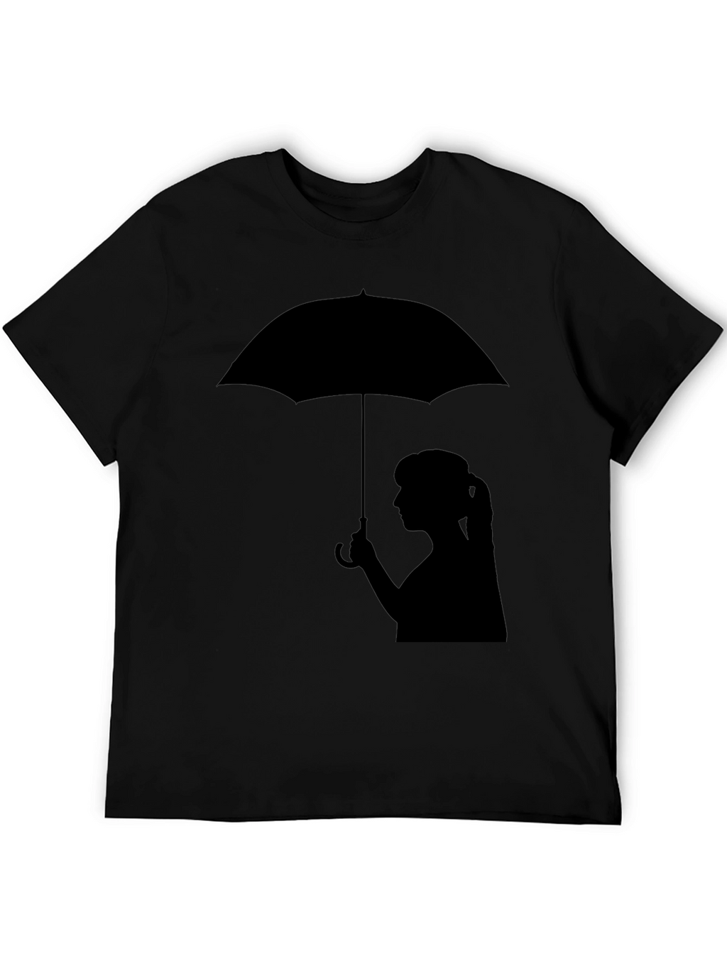 Silhouette Girl with Umbrella Black T-Shirt