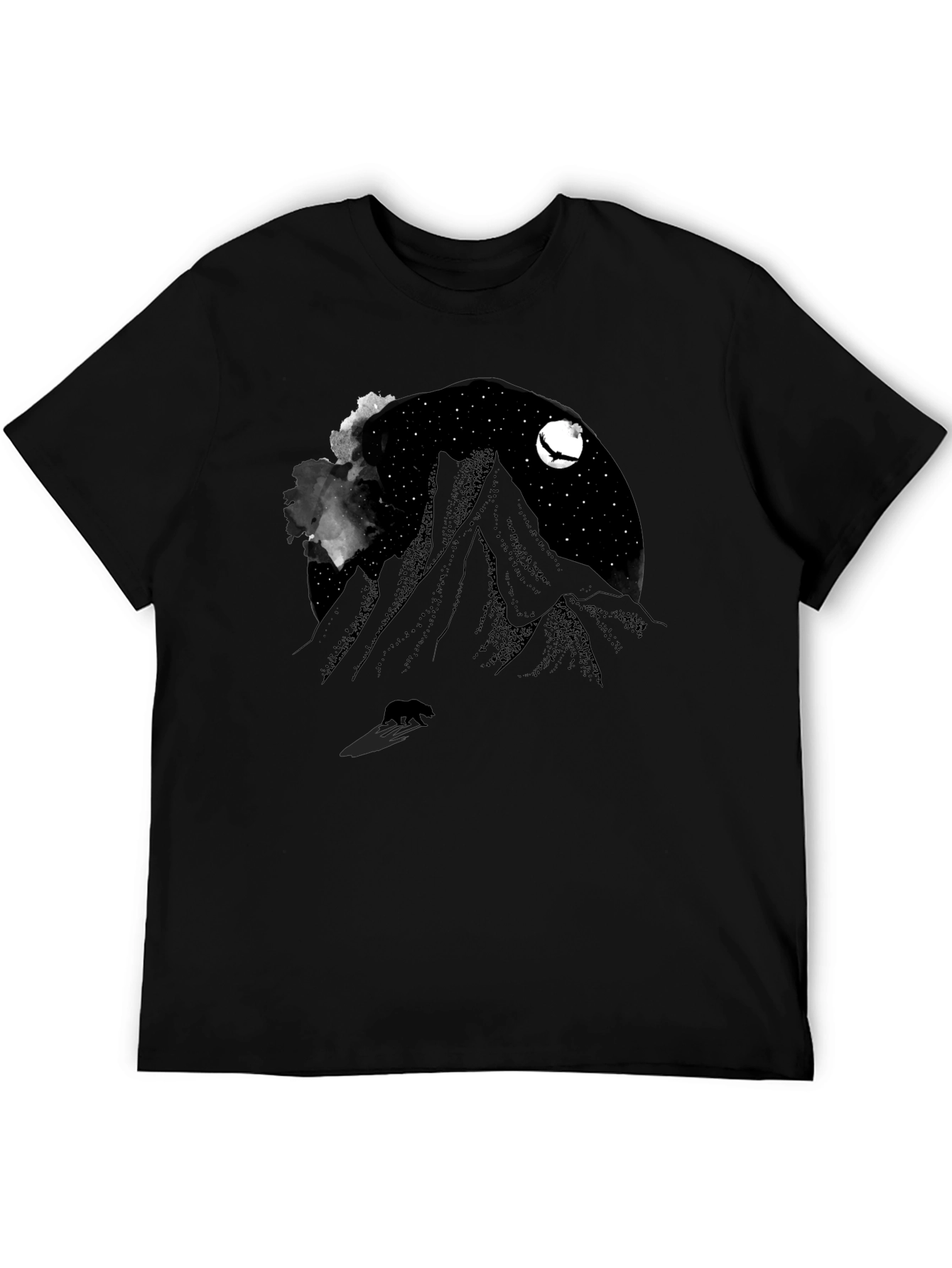 Mountain Night Bear Tee - Black Graphic T-Shirt