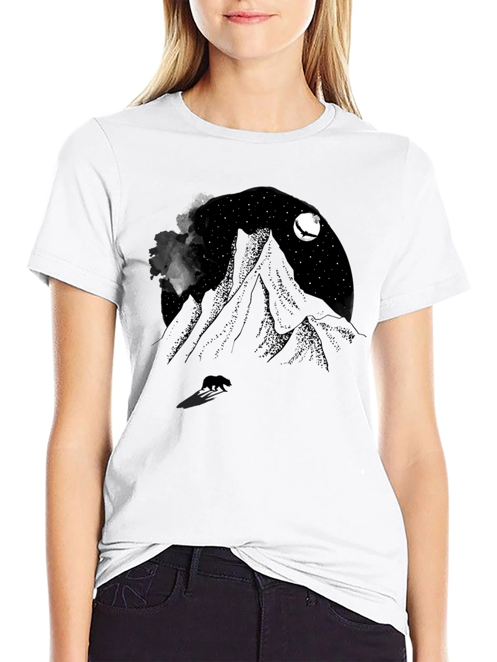 Mountain Night Bear Tee - Black Graphic T-Shirt