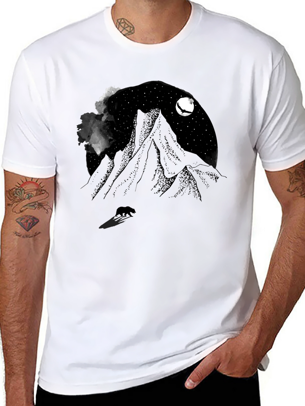 Mountain Night Bear Tee - Black Graphic T-Shirt