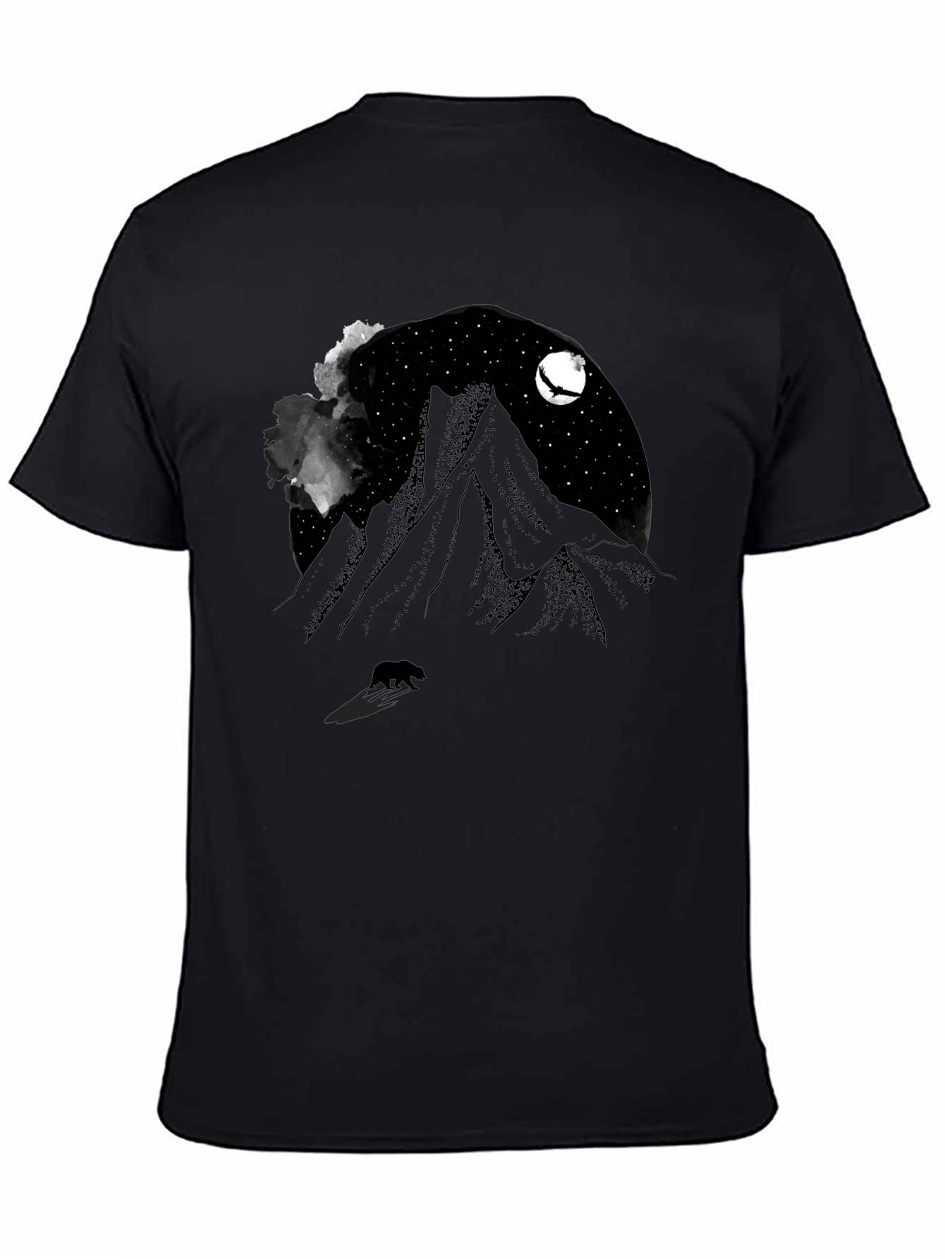 Mountain Night Bear Tee - Black Graphic T-Shirt