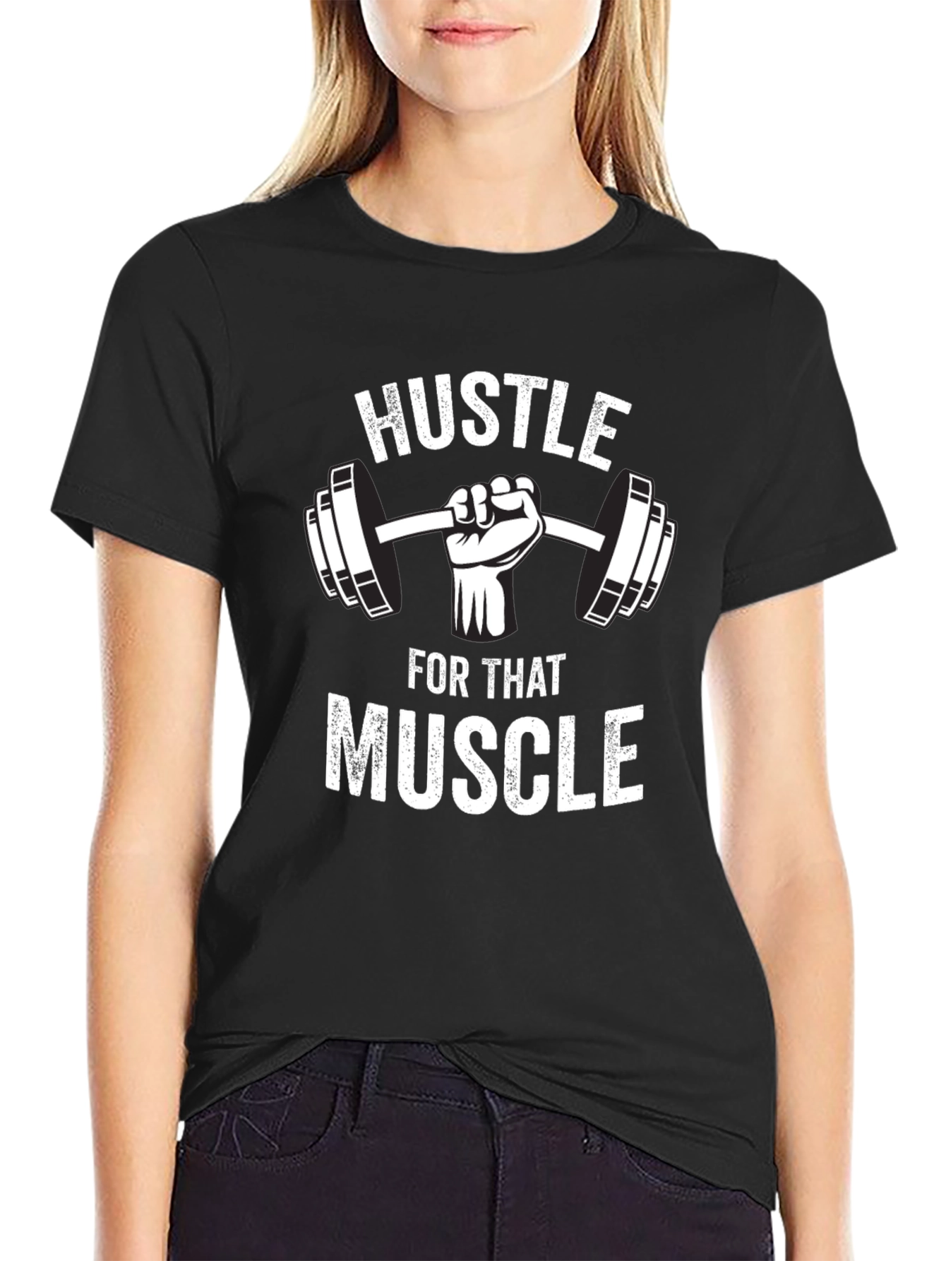 Hustle for that Muscle Black Graphic T-Shirt