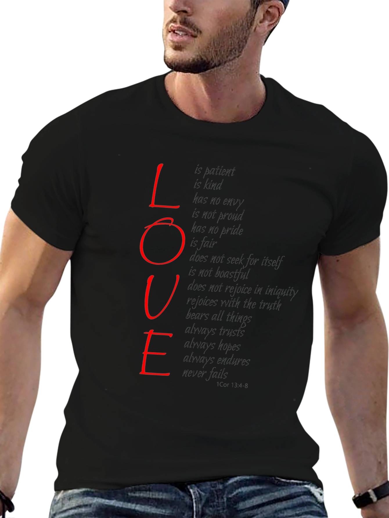 Love Scripture Print T-Shirt - Black