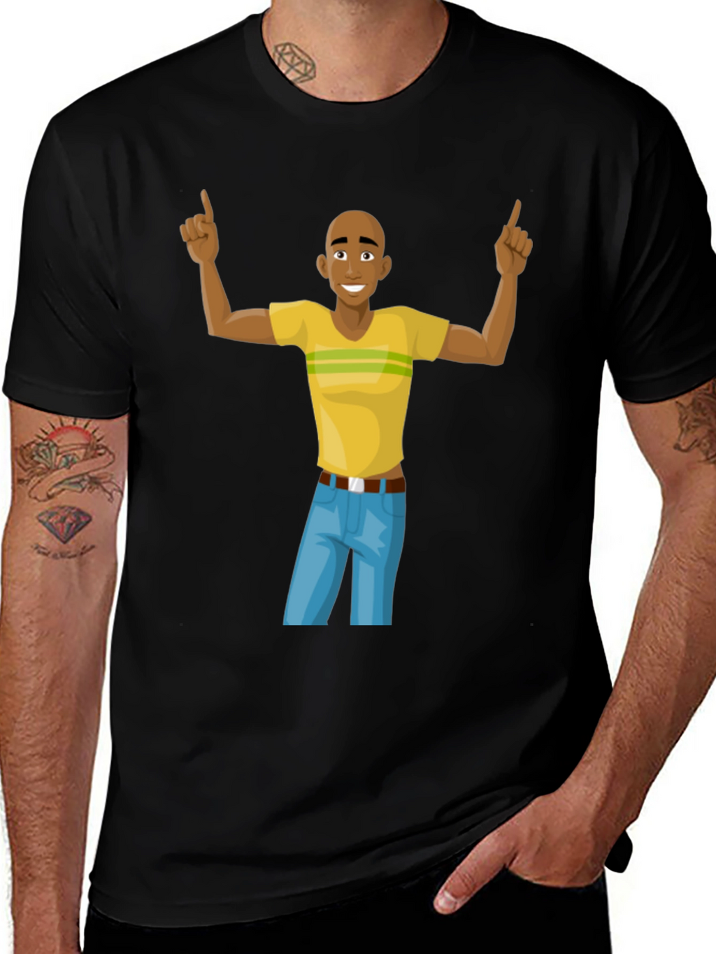 Cartoon Man Graphic T-Shirt - Black Cotton Tee
