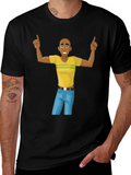 Cartoon Man Graphic T-Shirt - Black Cotton Tee
