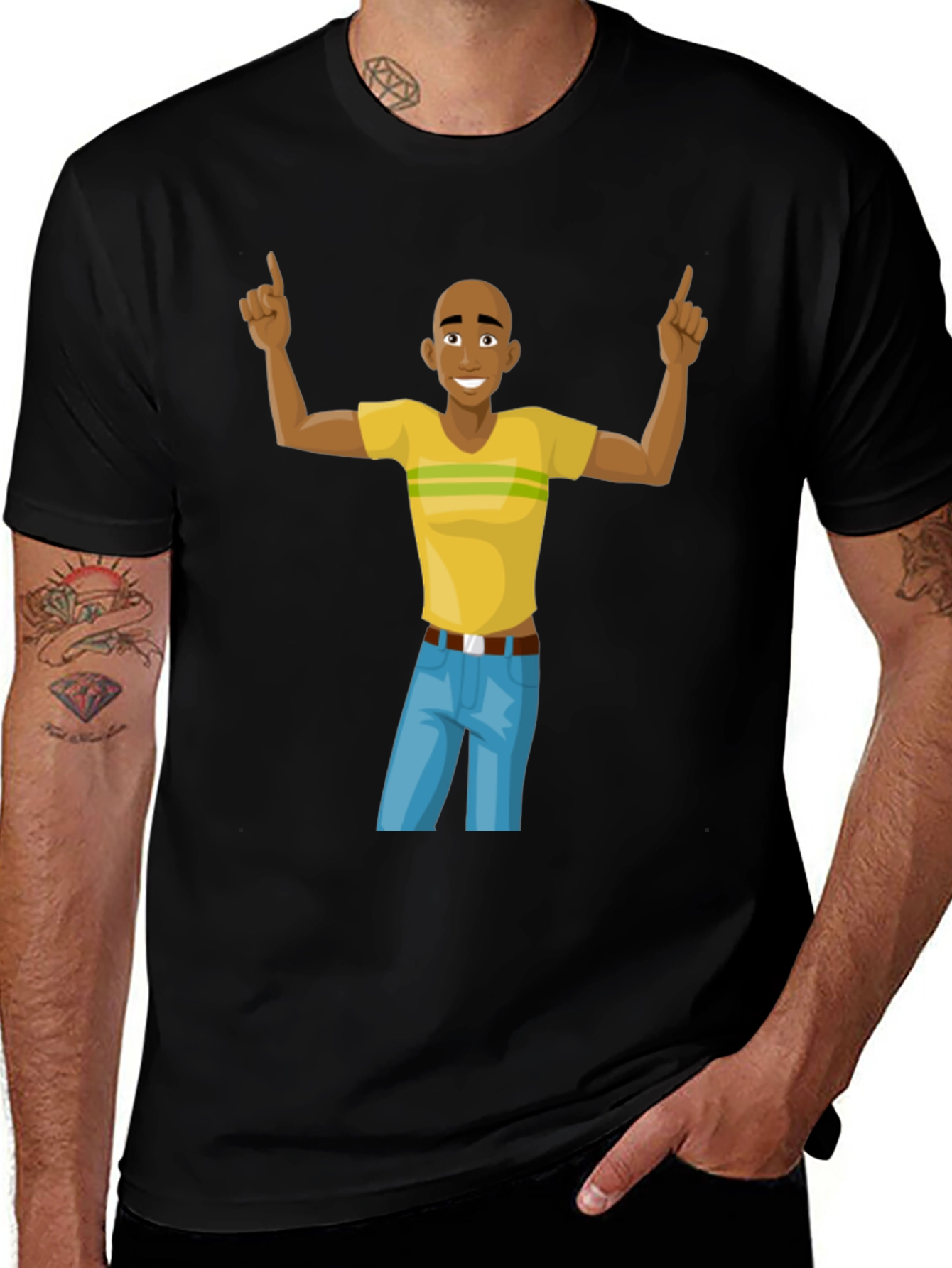 Cartoon Man Graphic T-Shirt - Black Cotton Tee