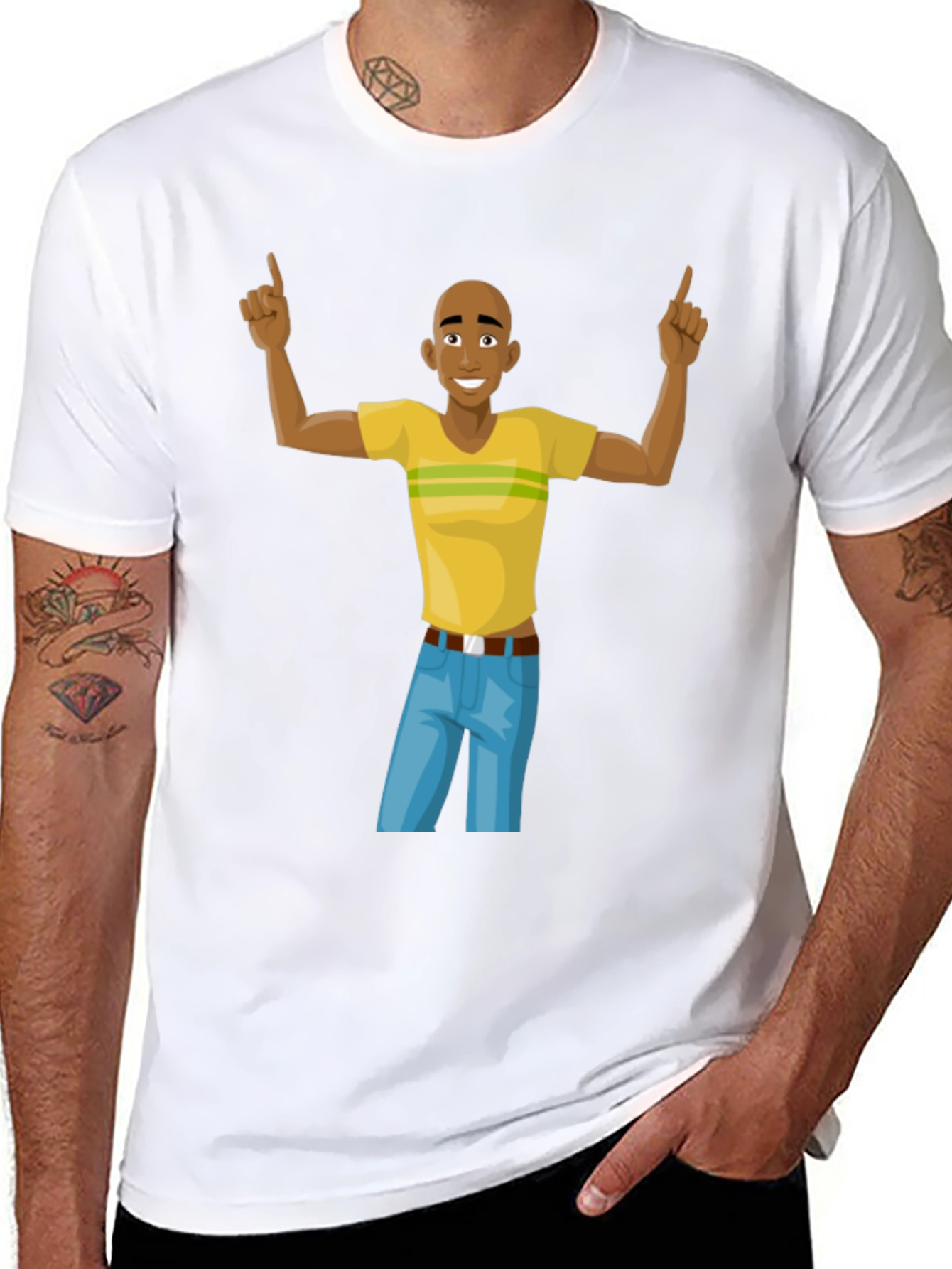 Cartoon Man Graphic T-Shirt - Black Cotton Tee