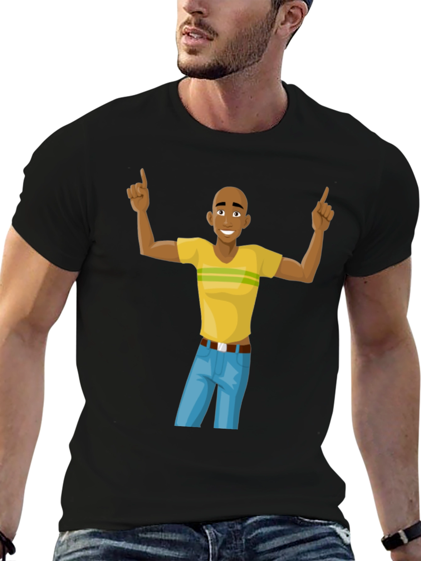 Cartoon Man Graphic T-Shirt - Black Cotton Tee