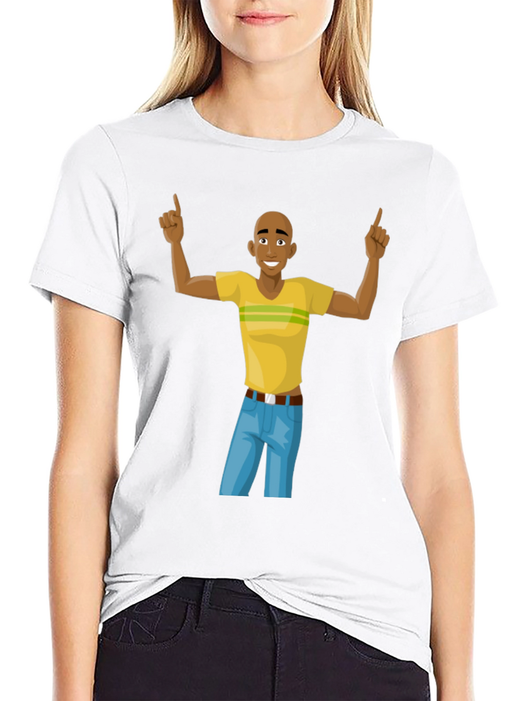 Cartoon Man Graphic T-Shirt - Black Cotton Tee