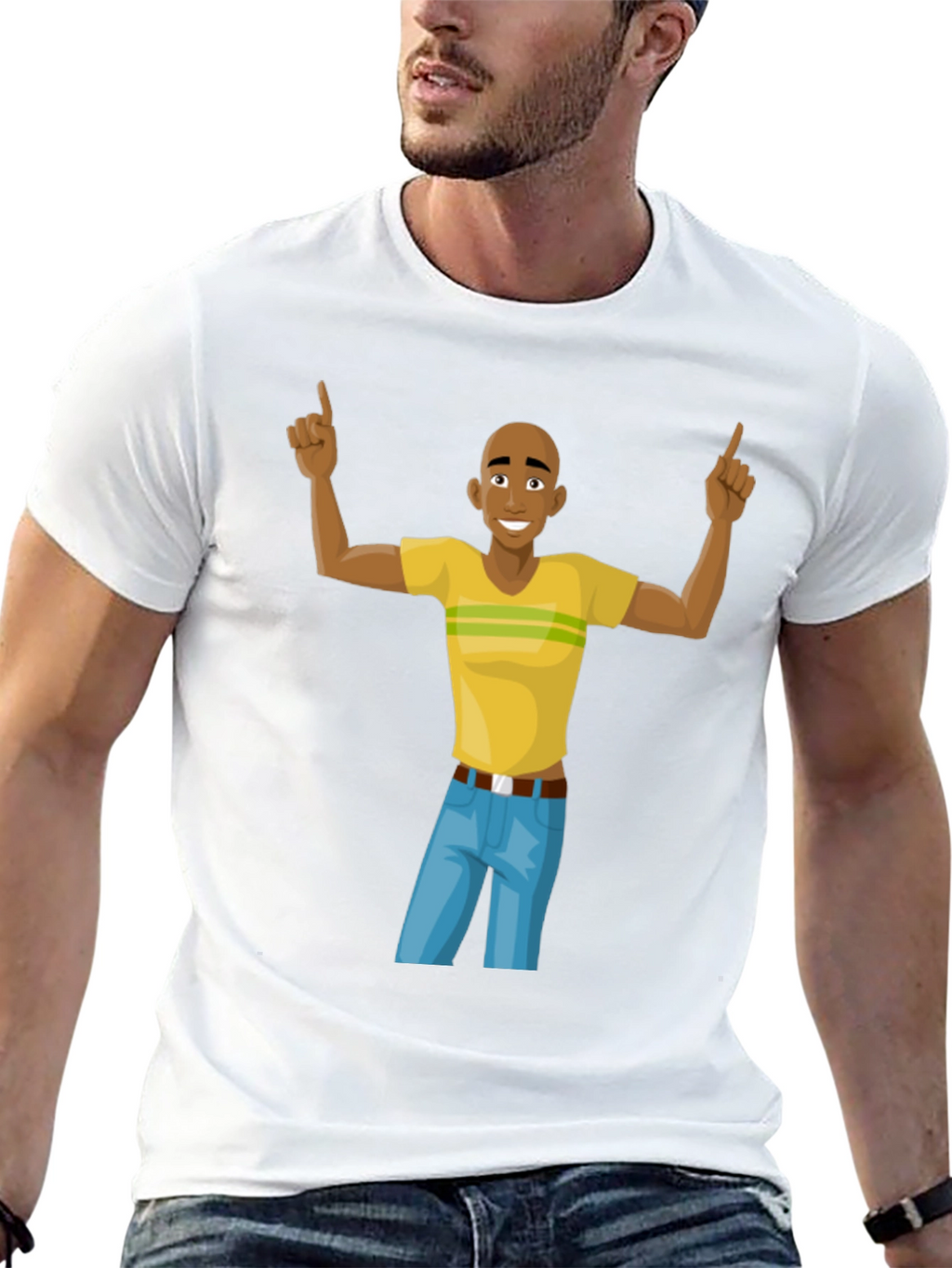 Cartoon Man Graphic T-Shirt - Black Cotton Tee