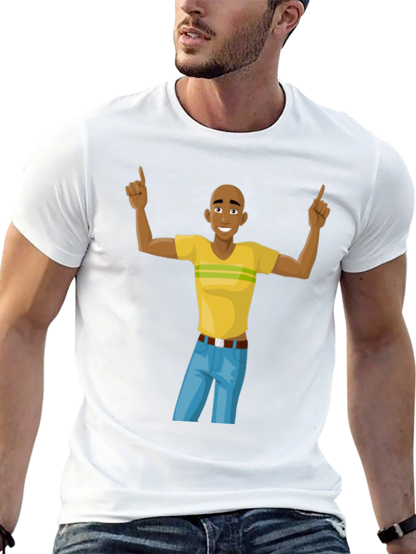 Cartoon Man Graphic T-Shirt - Black Cotton Tee