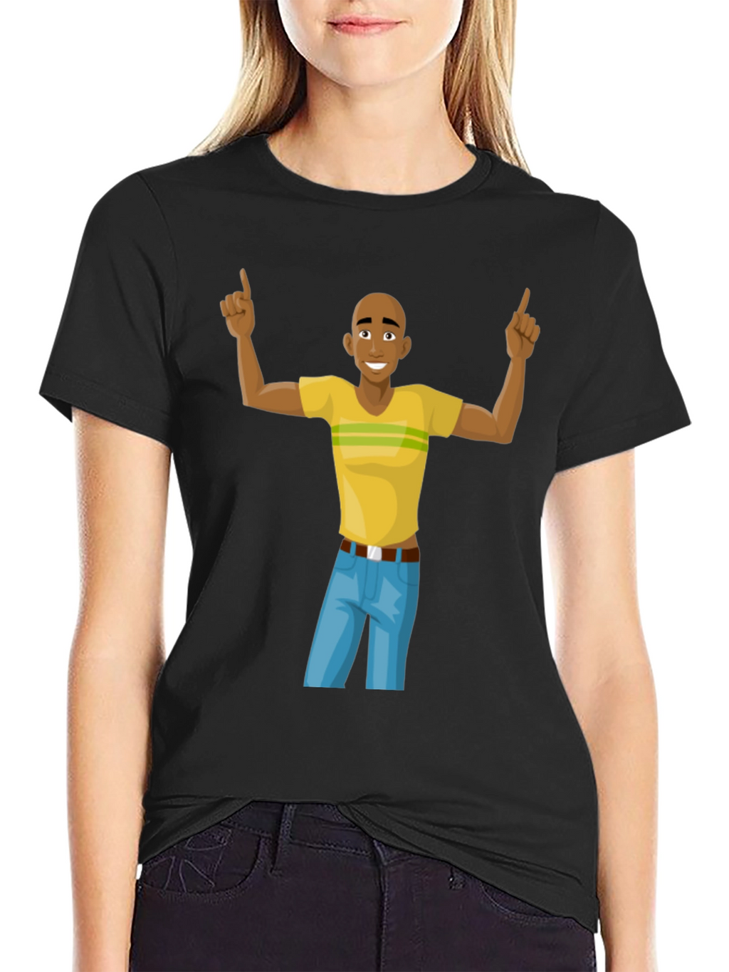 Cartoon Man Graphic T-Shirt - Black Cotton Tee