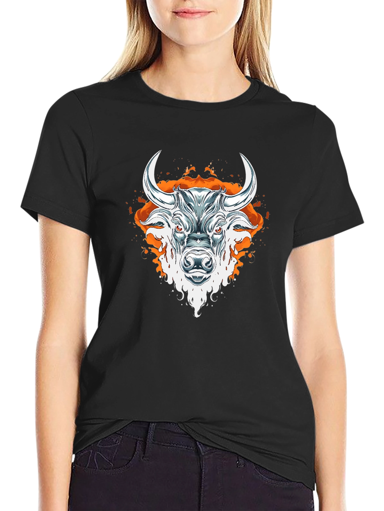 Fiery Bull Graphic Tee - Bold Black T-Shirt