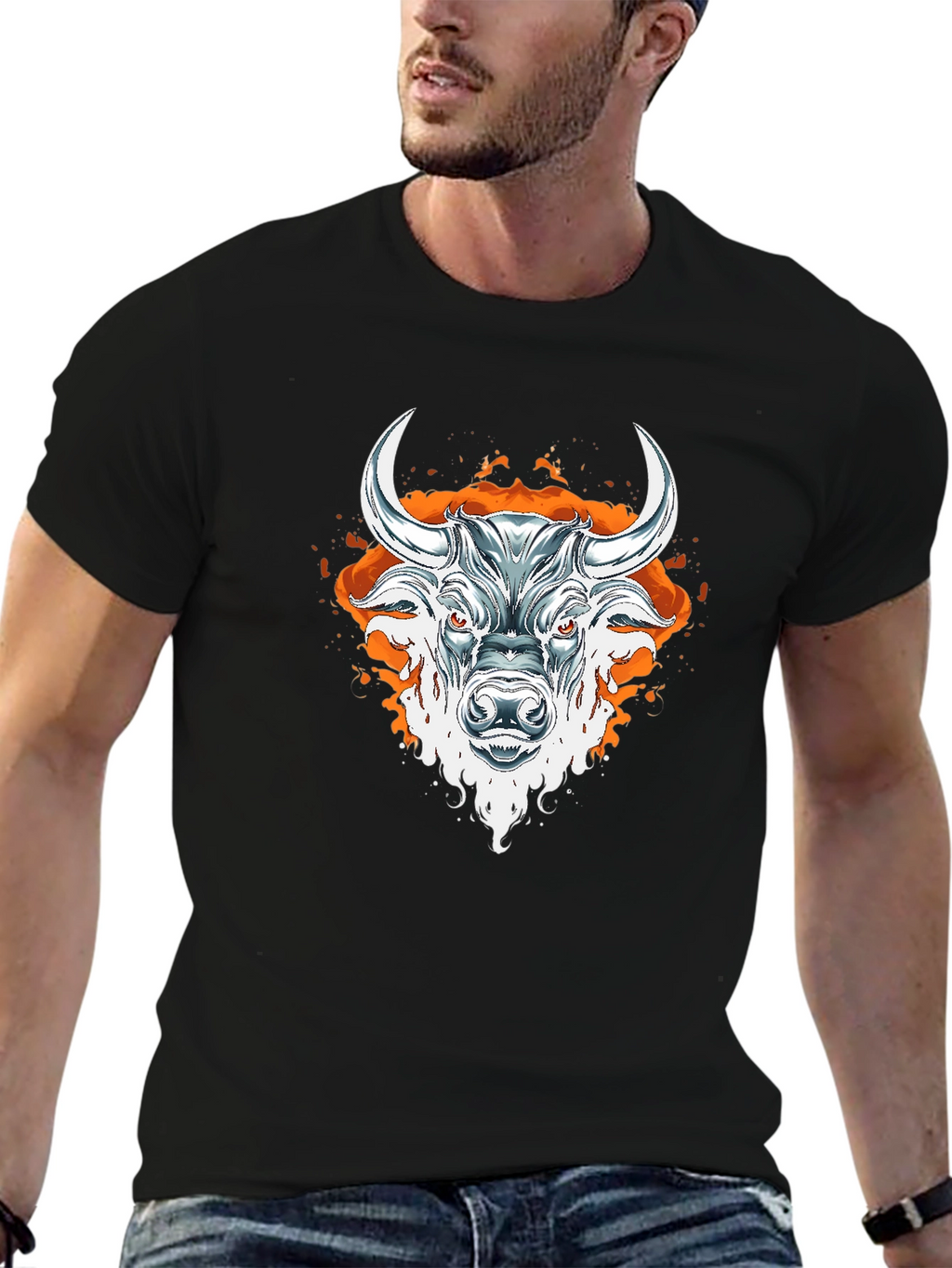 Fiery Bull Graphic Tee - Bold Black T-Shirt