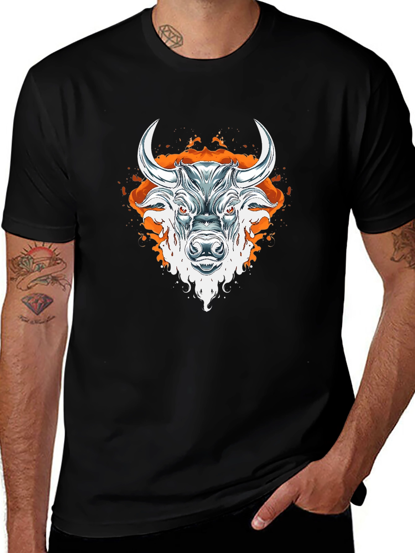 Fiery Bull Graphic Tee - Bold Black T-Shirt