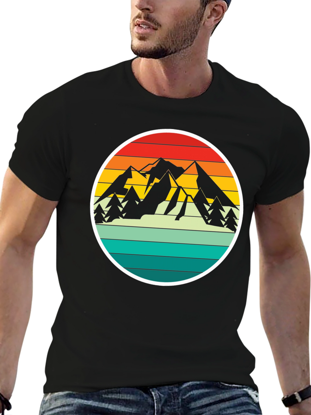 Retro Mountain Adventure T-Shirt - Black