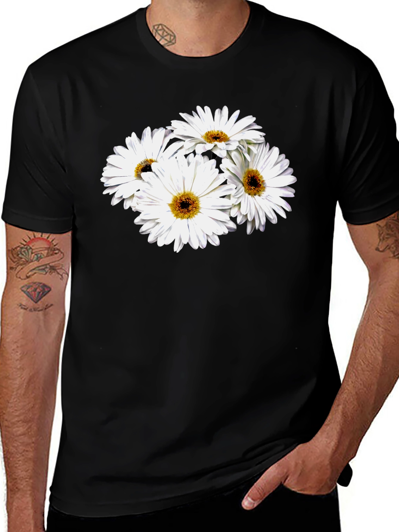 Daisy Graphic Black T-Shirt - Soft Cotton Blend