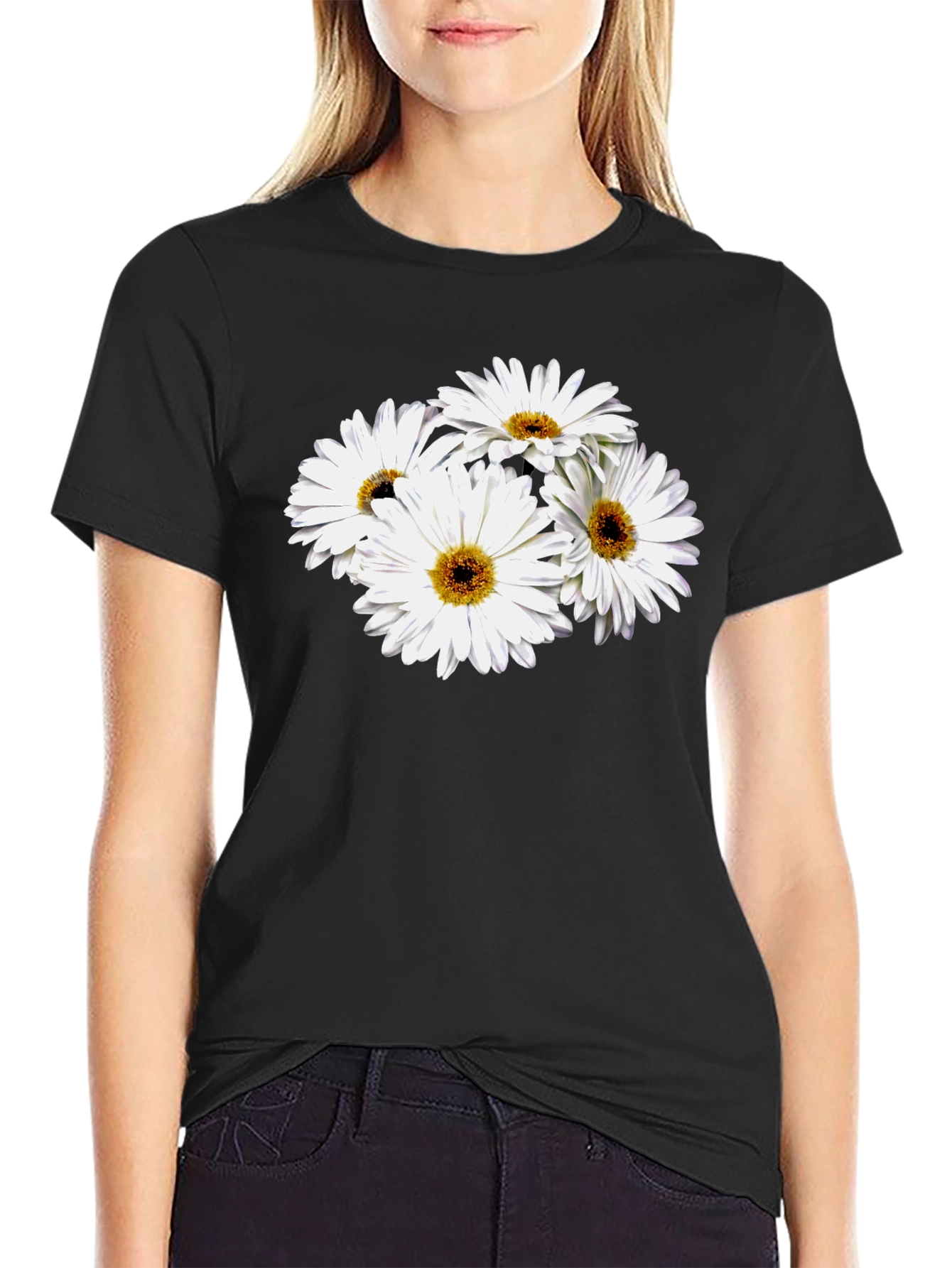 Daisy Graphic Black T-Shirt - Soft Cotton Blend