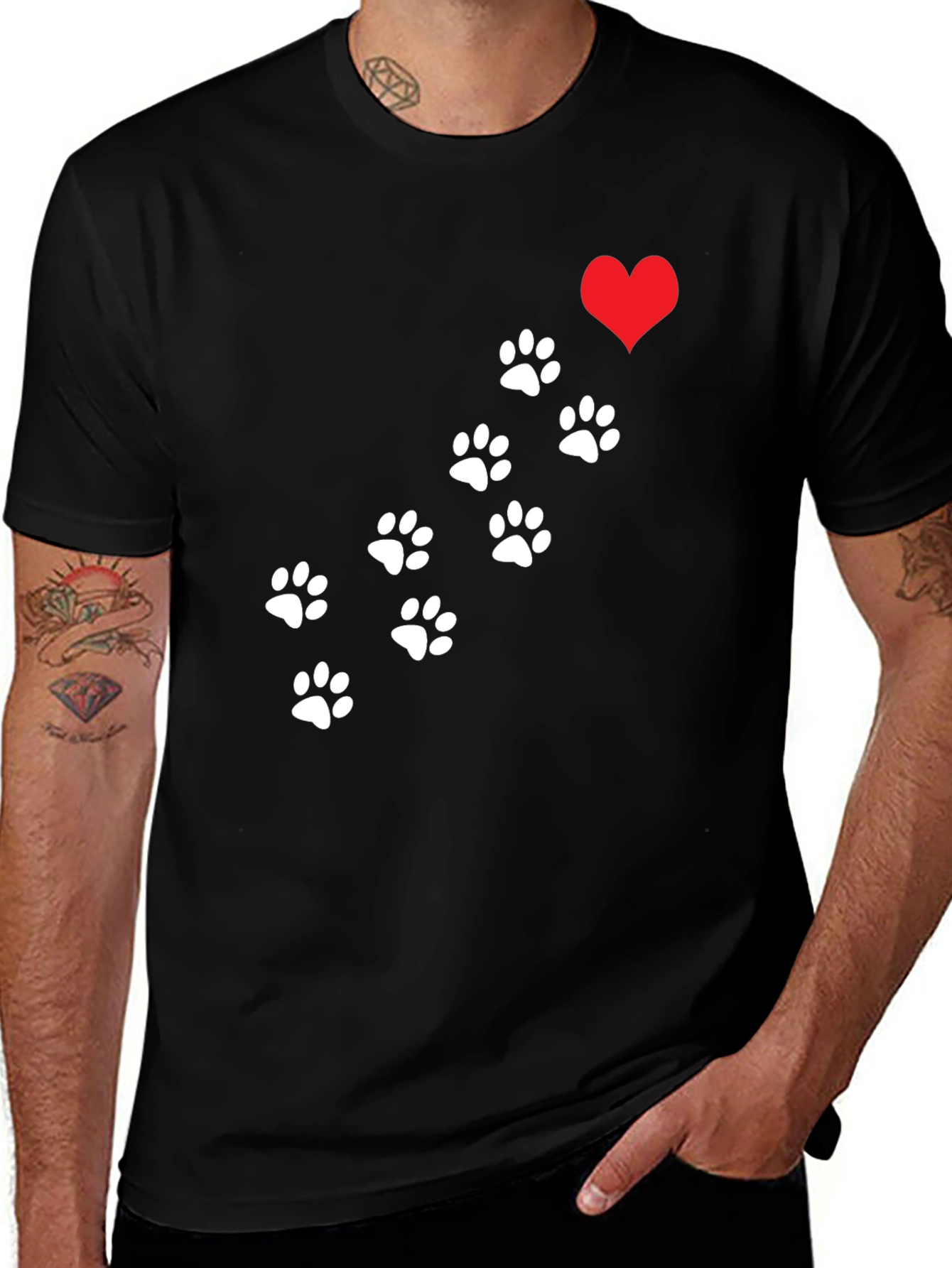 Paw Print Heart T-Shirt - Black