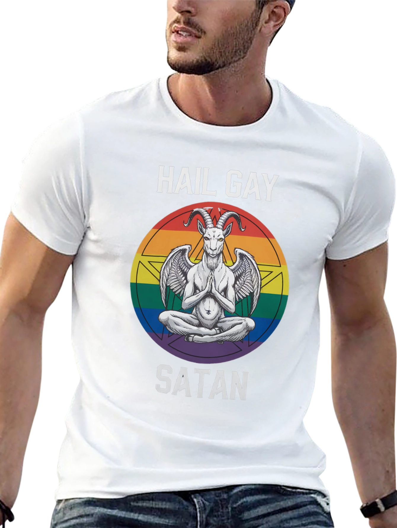 Hail Gay Satan Graphic Tee - Pride Baphomet Shirt