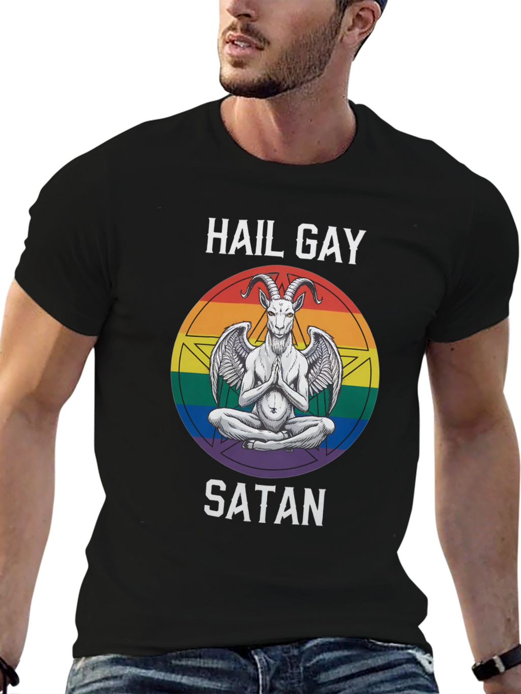 Hail Gay Satan Graphic Tee - Pride Baphomet Shirt