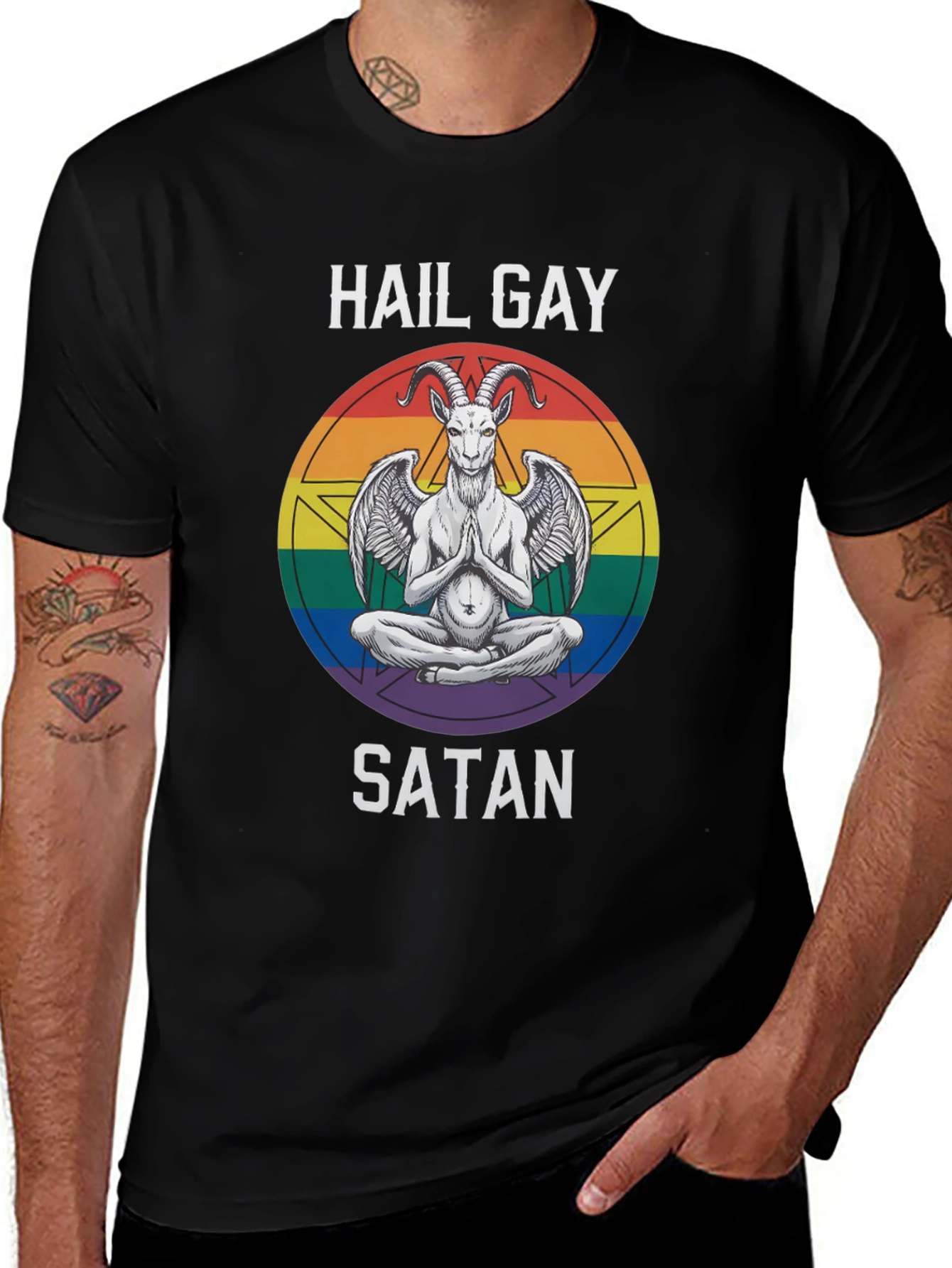 Hail Gay Satan Graphic Tee - Pride Baphomet Shirt