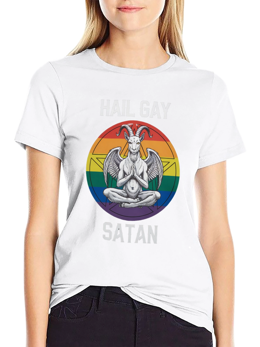 Hail Gay Satan Graphic Tee - Pride Baphomet Shirt