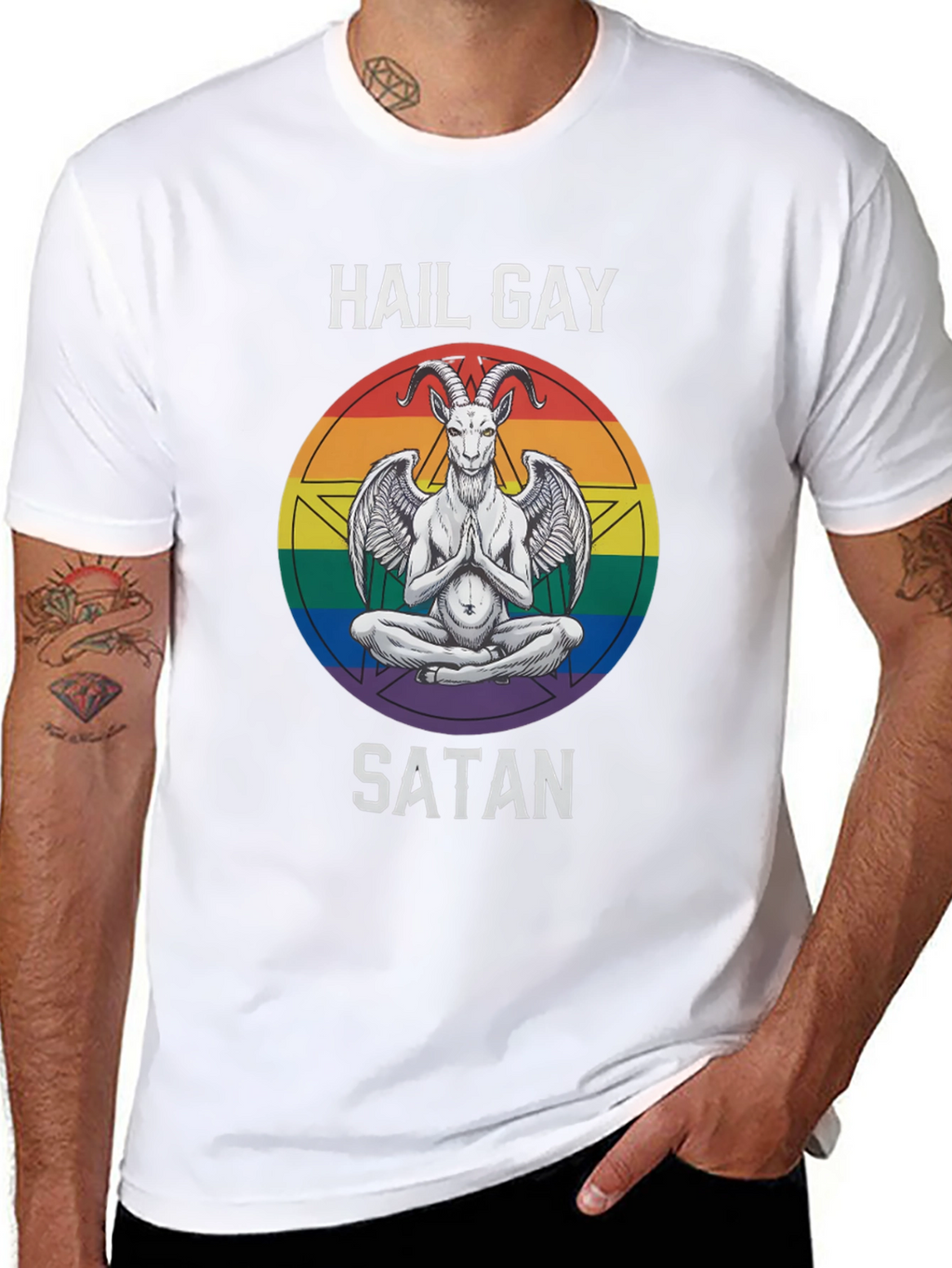 Hail Gay Satan Graphic Tee - Pride Baphomet Shirt